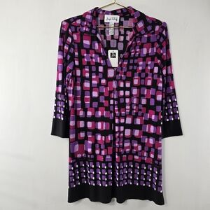 Joseph Ribkoff Johnny Collar Tunic Geometric Abstract Stretch Jersey Top NWT 8